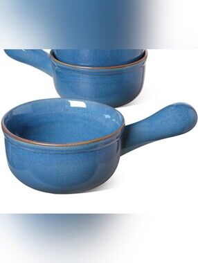 LE TAUCI 2 Soup Bowls with Handle, 15 Oz Ceramic French Onion Soup Bowls